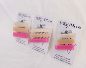 Handmade Resin Alligator Hair Clip Set: Ballet Pink & Pearl