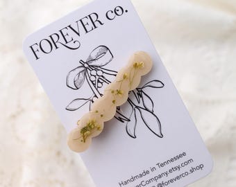 Floral Resin Hair Clip Set: Dried Flower Barrette, Linen Tan