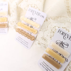 Neutral Hair Clip Set of 3/ Pearl Sand Linen  Clips/ Resin Alligator Clips/ Natural Barrette/ non-slip clip