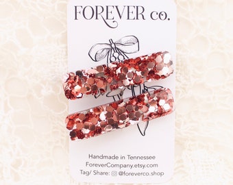 Rose Gold Jumbo Glitter Hair Clips: Pink Resin Alligator Clip