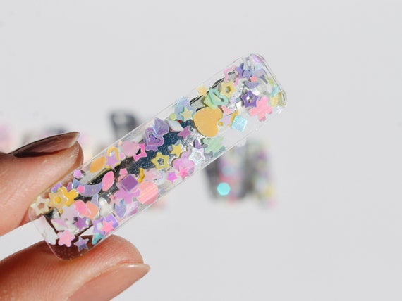 Bright Galactic Glitter Clips/ Moon Star Heart Barrette/ Resin Alligator Clips/ Space/ Birthday Hair clip