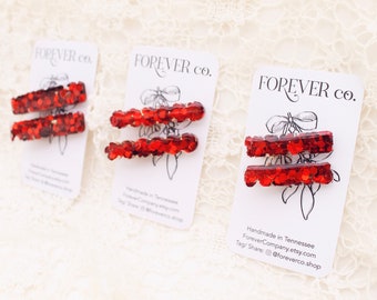 Red Jumbo Glitter Barrette/ Resin Alligator Clips/ Fancy Hair Accessories/ Birthday Gift/ Spring