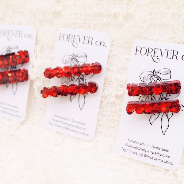 Red Jumbo Glitter Barrette/ Resin Alligator Clips/ Fancy Hair Accessories/ Birthday/ Valentine