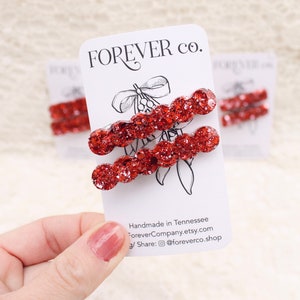 Lot de 5 pinces à cheveux Love Sparkle/ Résine pailletée rose rouge/ Barrette fantaisie/ Cadeau Saint-Valentin/ Panier Vday image 9