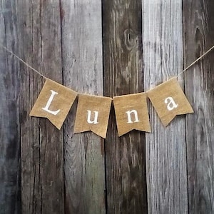 CUSTOM NAME Personalized Burlap Banner, Photo Prop, Baby Shower Banner, Birthday Banner, Rustic Burlap Banner