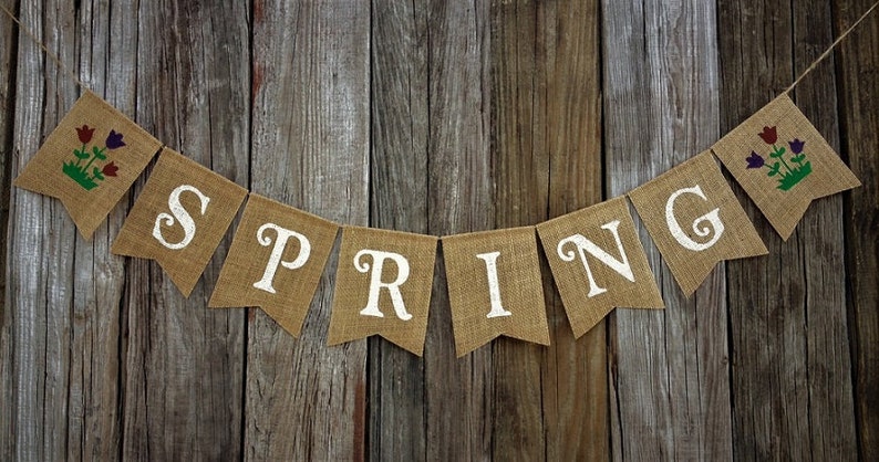 SPRING Banner Spring Burlap Banner, Spring Decoration, Seasonal Banner, Burlap Bunting, Photo Prop image 3