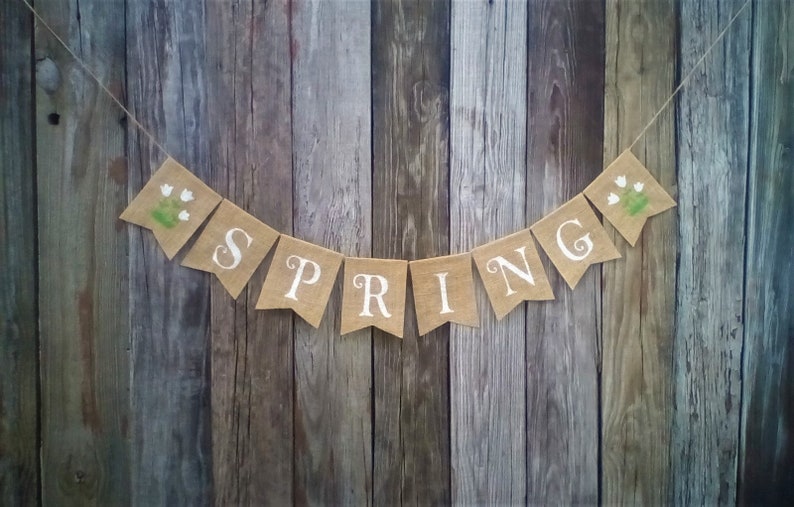 SPRING Banner Spring Burlap Banner, Spring Decoration, Seasonal Banner, Burlap Bunting, Photo Prop image 2