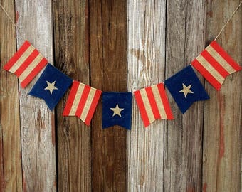 Flag Banner, Burlap Banner, July 4th Banner, Photo Prop, Independence Day Banner, Fourth of July Banner, July 4th Decoration