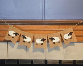 SHEEP  Decor, Sheep Bunting, Baby Burlap Banner, Rustic Baby Decor, Sheep Burlap Banner, Photo Prop, Nursery Decor
