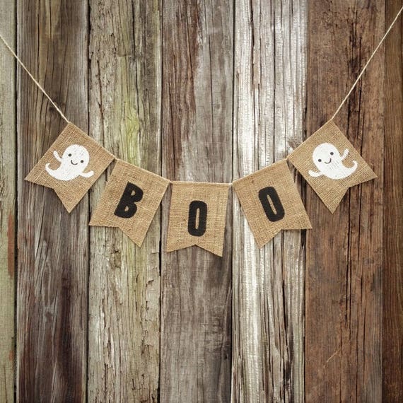 BOO Halloween Decoration, Halloween Bunting, Fall Burlap Banner, Rustic Fall Decor, Ghosts Burlap Banner, Photo Prop