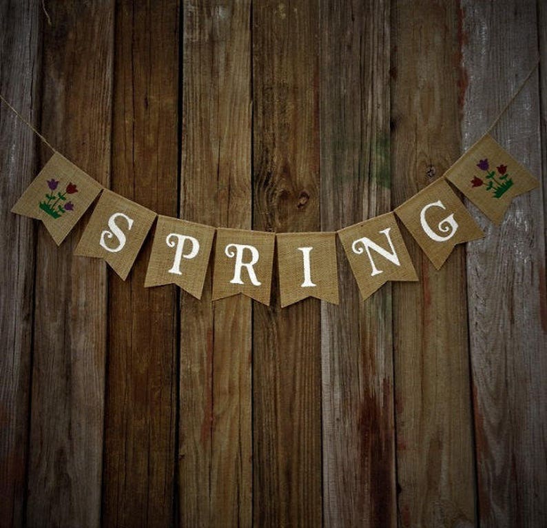 SPRING Banner Spring Burlap Banner, Spring Decoration, Seasonal Banner, Burlap Bunting, Photo Prop image 1