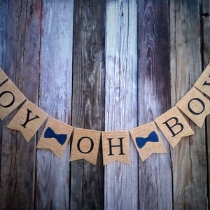 BOY OH BOY Baby Shower Banner, Burlap Baby Banner, Gender Reveal, Photo Prop, New Baby, Twin Boys, Baby Announcement, Burlap Bunting image 1