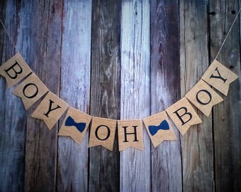 BOY OH BOY Baby Shower Banner, Burlap Baby Banner, Gender Reveal, Photo Prop, New Baby, Twin Boys, Baby Announcement, Burlap Bunting