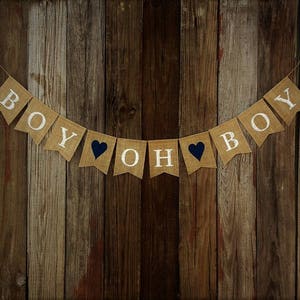 BOY OH BOY Baby Shower Banner, Burlap Baby Banner, Gender Reveal, Photo Prop, New Baby, Twin Boys, Baby Announcement, Burlap Bunting image 2