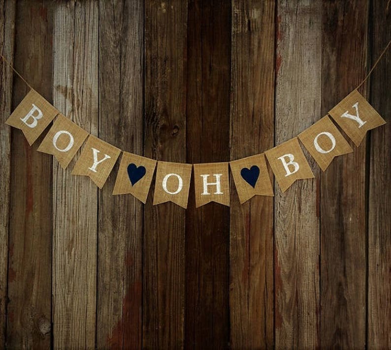 BOY OH BOY Baby Shower Banner, Burlap Baby Banner, Gender Reveal, Photo Prop, New Baby, Twin Boys, Baby Announcement, Burlap Bunting image 2