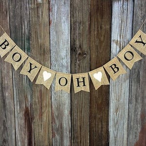 BOY OH BOY Baby Shower Banner, Burlap Baby Banner, Gender Reveal, Photo Prop, New Baby, Twin Boys, Baby Announcement, Burlap Bunting image 3
