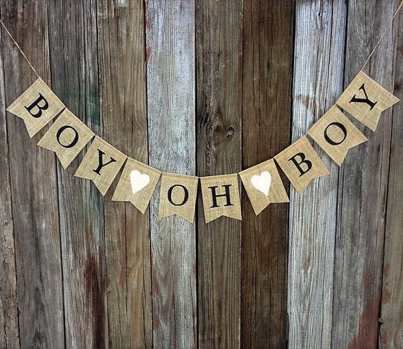BOY OH BOY Baby Shower Banner, Burlap Baby Banner, Gender Reveal, Photo Prop, New Baby, Twin Boys, Baby Announcement, Burlap Bunting image 3