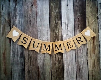 SUMMER Burlap Banner, Burlap Bunting, Mantel Decoration, Photo Prop, Rustic Decor, Summer Decor, Seasonal Decor, Rustic Burlap Banner