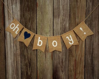 Baby Shower Decoration OH BOY Burlap Baby Banner - Gender Reveal Decoration, Baby Photo Prop, Baby Announcement Sign