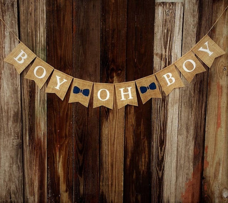 BOY OH BOY Baby Shower Banner, Burlap Baby Banner, Gender Reveal, Photo Prop, New Baby, Twin Boys, Baby Announcement, Burlap Bunting image 4