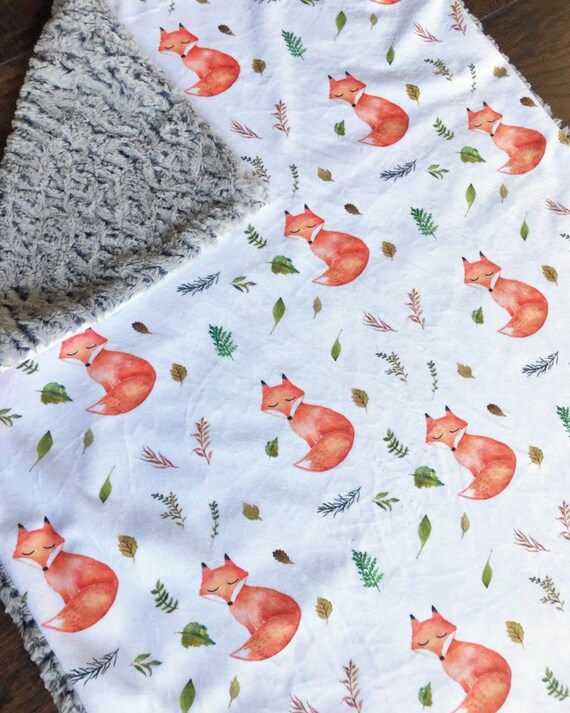 Fox Nursery Gender Neutral Baby Shower Gift baby Woodland Nursery Blanket minky Woodland Blanket Fox Baby lovey security blanket