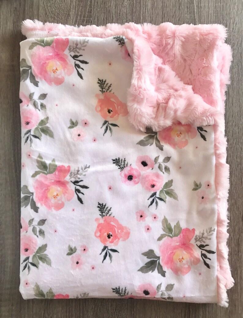 Floral Baby Blanket Pink Baby Blanket Baby Girl Minky Etsy