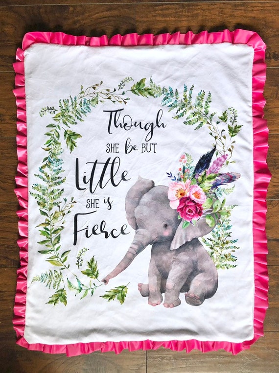 Satin Trim Elephant Ruffle Baby Blanket Elephant Baby Blanket Elephant Nursery Elephant Baby Gift