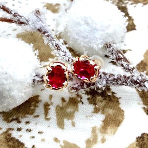 Natural Rubies set in Gold Filled Heart Posts