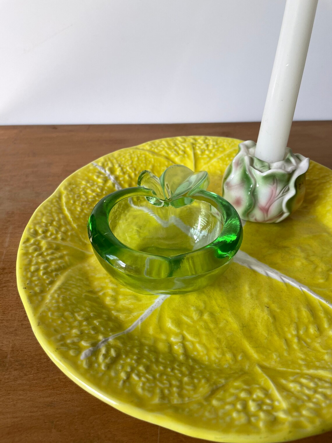 Vintage small green glass apple dish Etsy