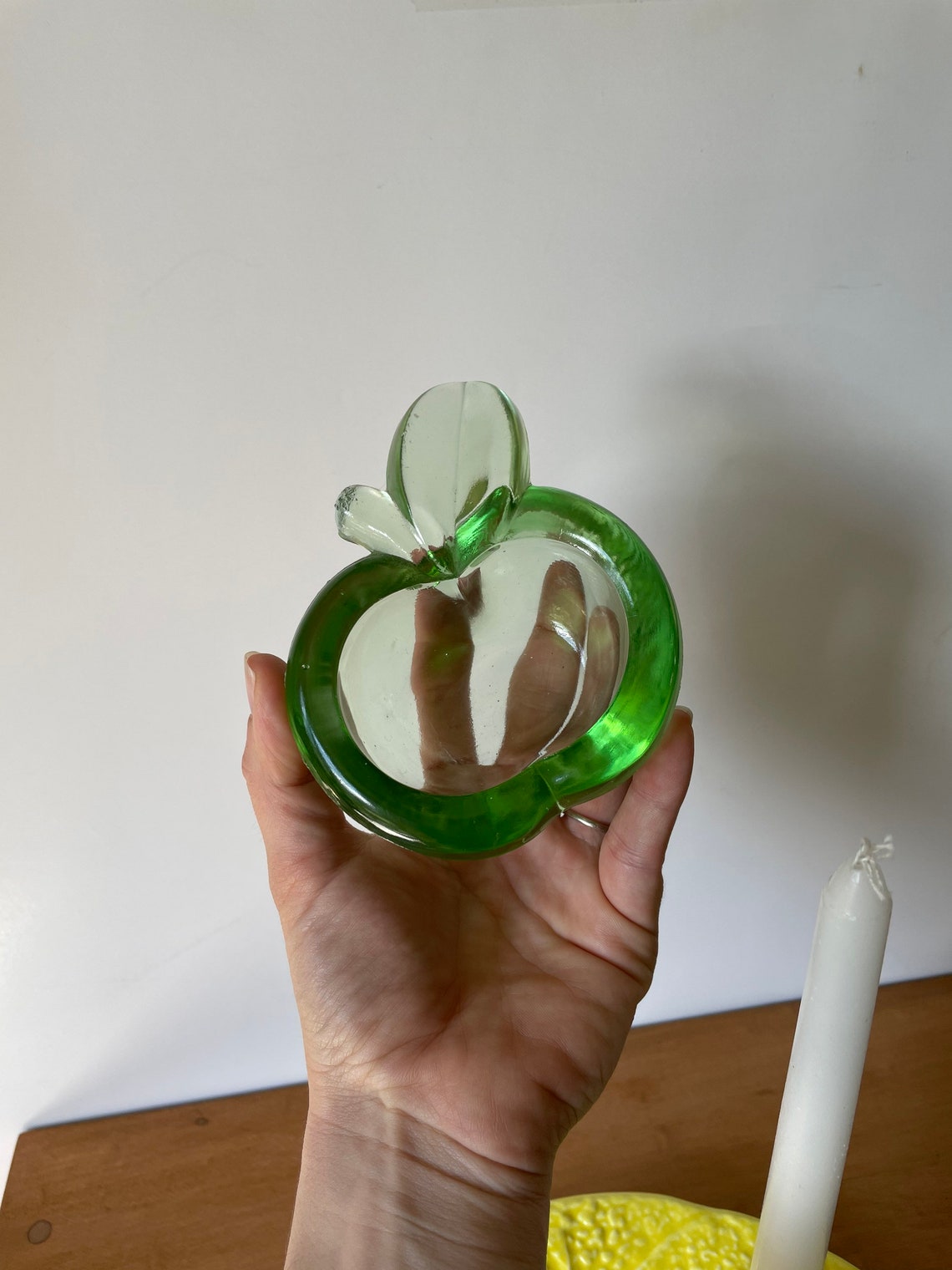 Vintage small green glass apple dish Etsy