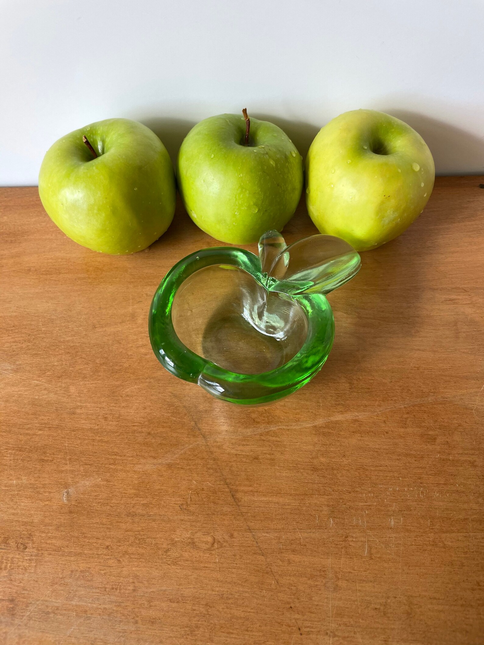 Vintage small green glass apple dish Etsy