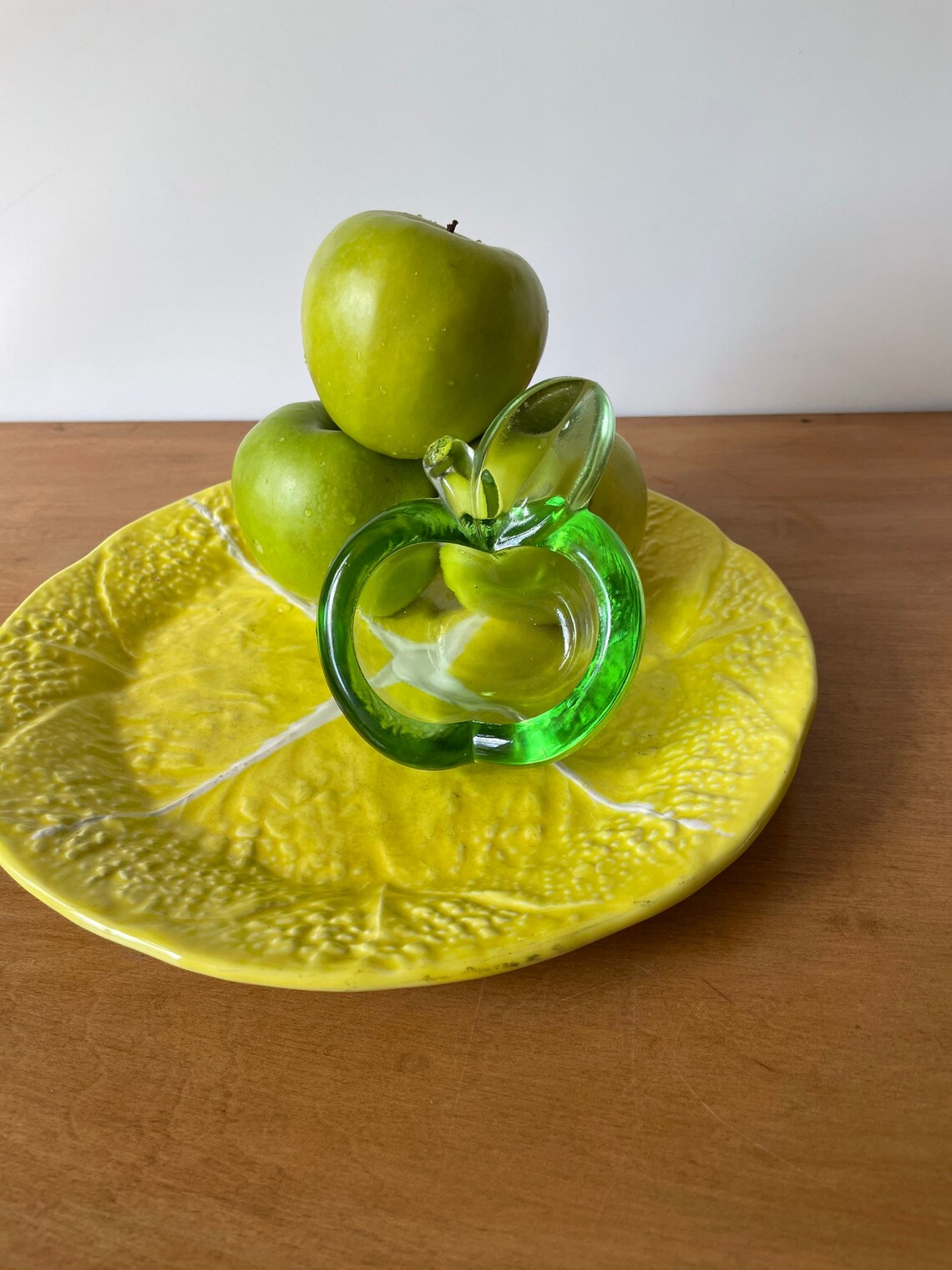 Vintage small green glass apple dish Etsy