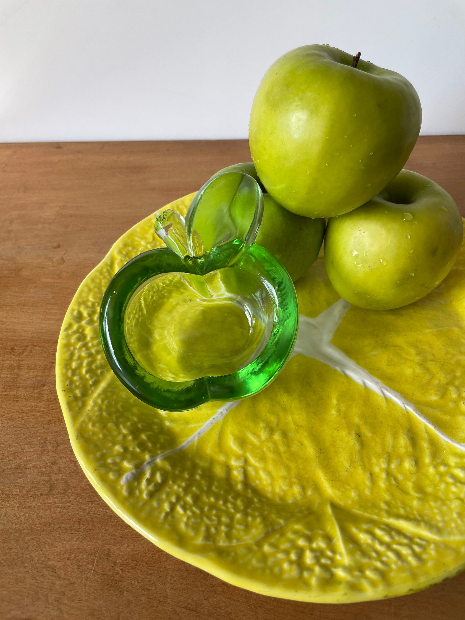 Vintage small green glass apple dish Etsy
