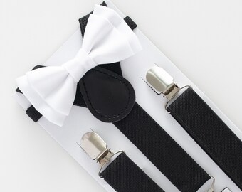 SUSPENDER & BOWTIE SET. Newborn - Adult sizes. Black suspenders. White bow tie.