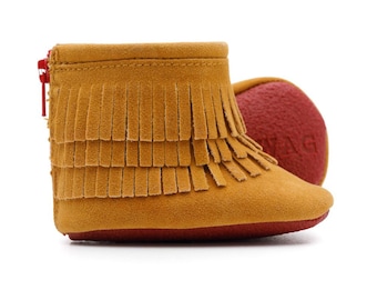 Fringe Moccasin Boots - HARD SOLE