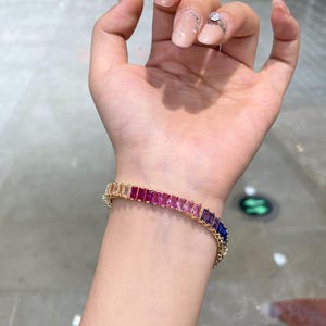 Pulsera rectangular colorida, pulsera de cadena geométrica de lujo, joyería elegante de piedra sintética para mujer.