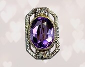 Antique Amethyst Pendant set in 14K Gold. Upcycled or Repurposed Hat Pin. February Birthstone. Sustainable Vintage Jewelry Circa 1930s.