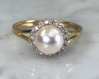 Vintage Pearl Ring 14k White Gold Pearl Engagement Ring Etsy