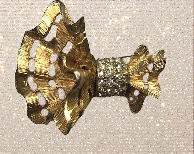 Vintage Rhinestone Bow Brooch by Hattie Carnegie in an Asymmetric Design. 1960s Costume Jewelry. Repurposed Statement Necklace or Bracelet