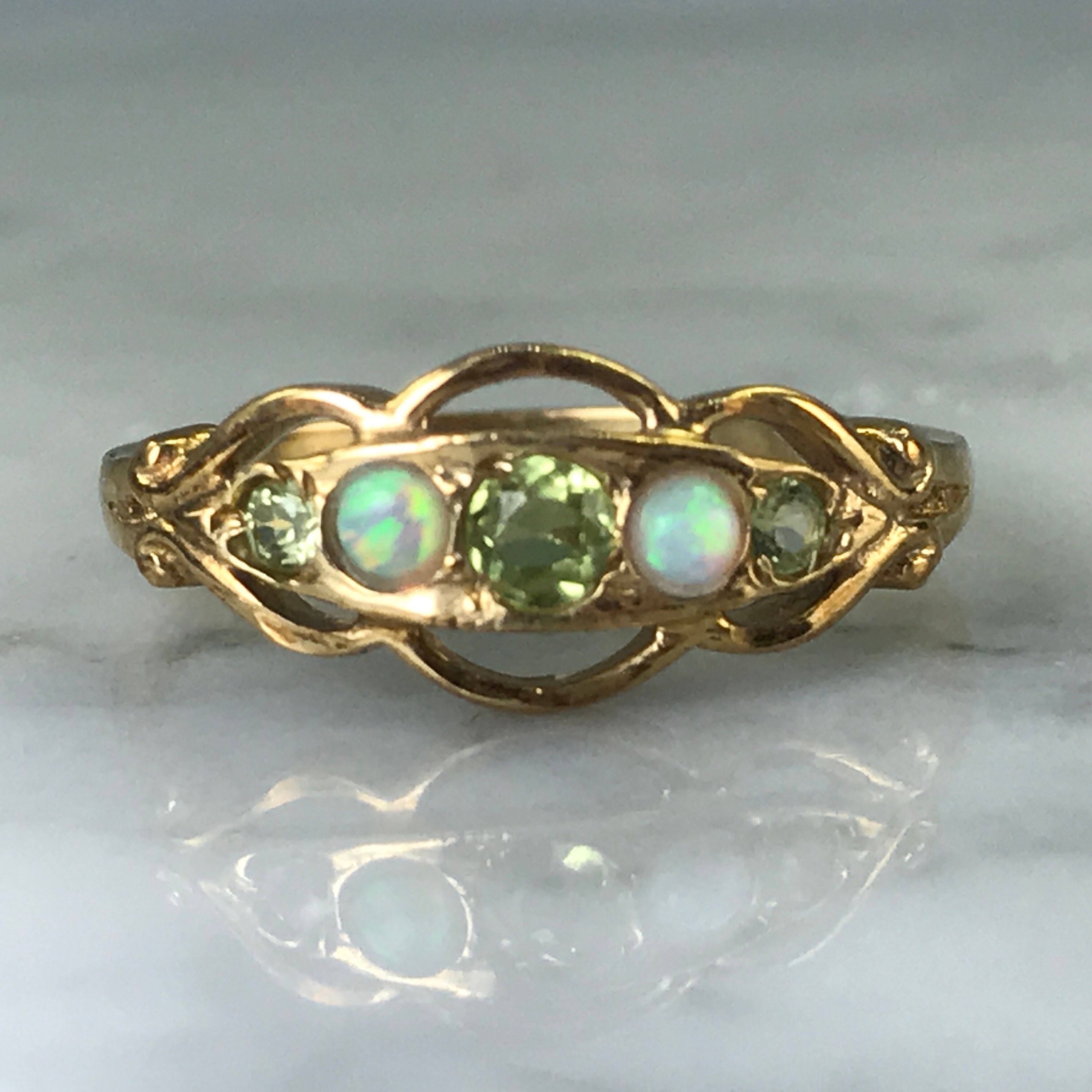 Vintage Peridot Opal Ring. 9K Yellow Gold. Unique ...