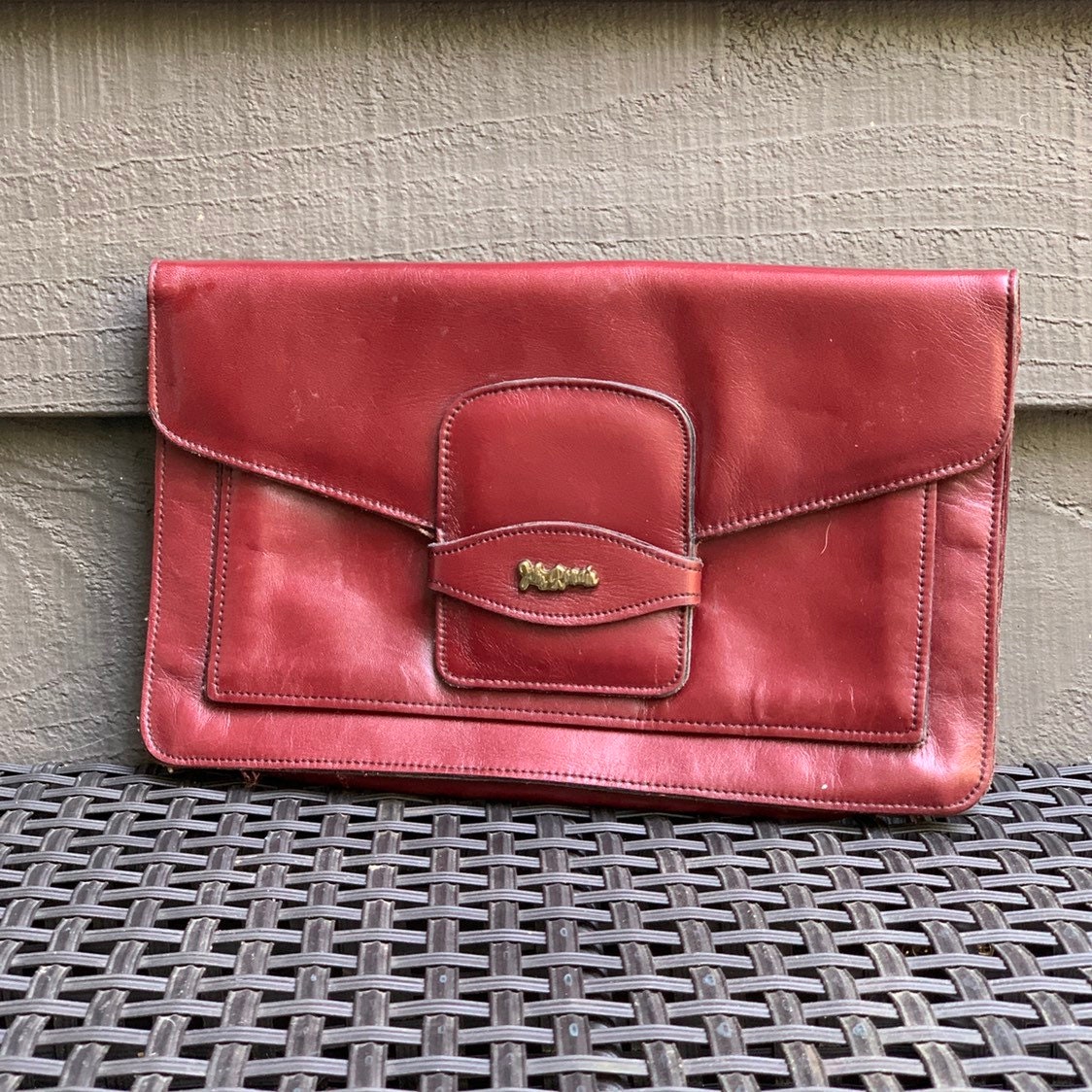 1970s Burgundy Leather Clutch by John Romain. Envelope Style Handbag ...