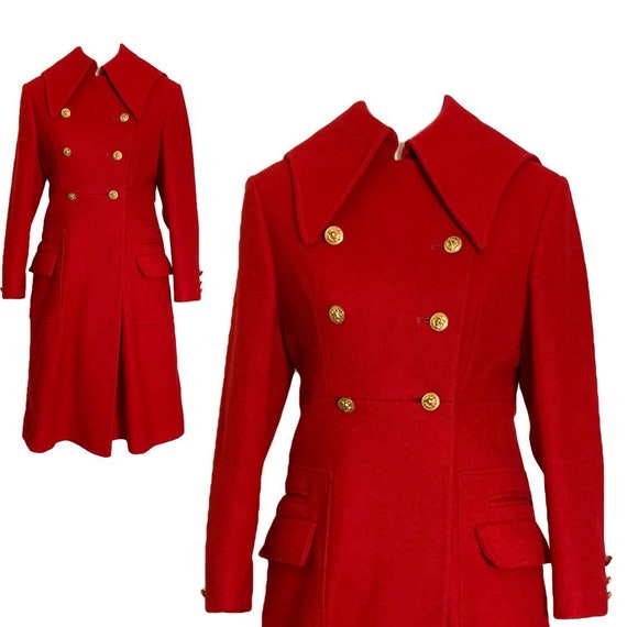 1960s Red Wool Swing Coat by Preen. Warm Winter Co