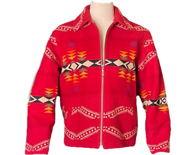 Vintage Southwestern Wool Coat by Pendleton. Colorful Western Aztec Design Warm Outerwear. 1980s Sustainable Fall Fashion.