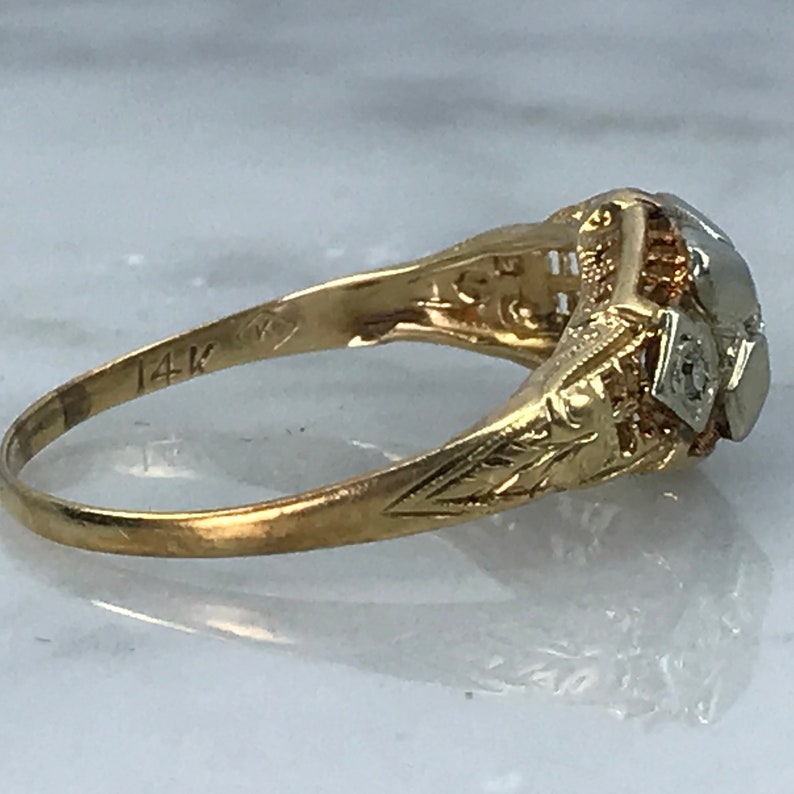 1930s Art Deco Diamond Engagement Ring set in 14K Gold. Unique | Etsy