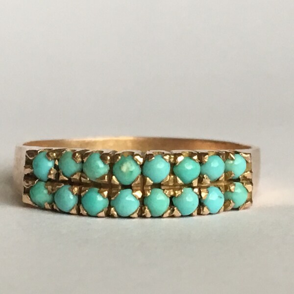 Vintage Turquoise Ring. Turquoise Cluster Band. 10K Yellow Gold. Unique Wedding Band. Estate Jewelry.  December Birthstone. 11th Anniversary