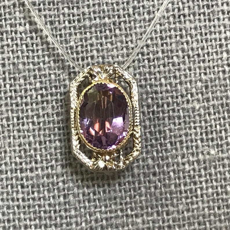 Antique Amethyst Pendant 14k Gold Filigree February Image 0