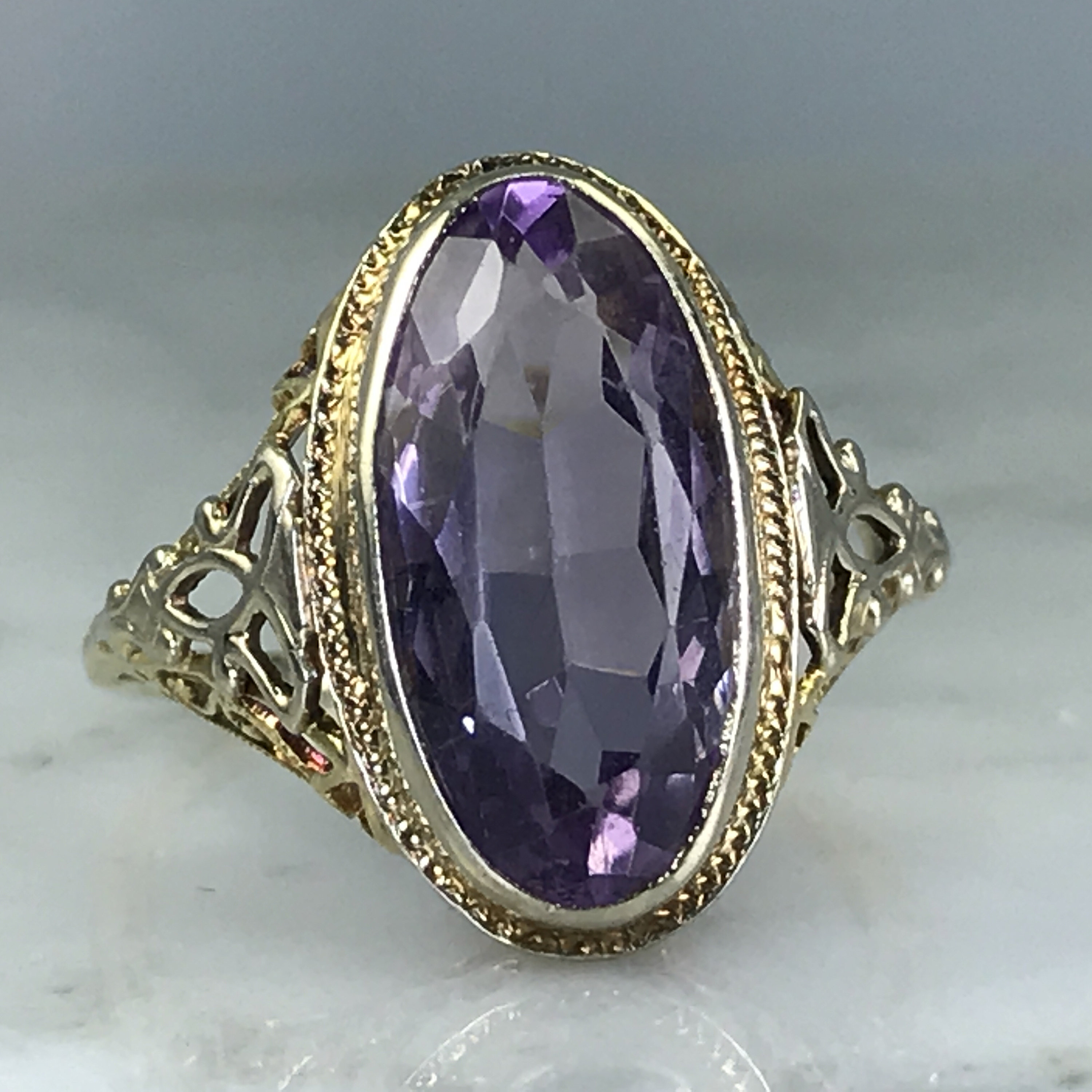 Antique Amethyst Ring. 14K Gold Filigree. Art Deco. Unique Etsy