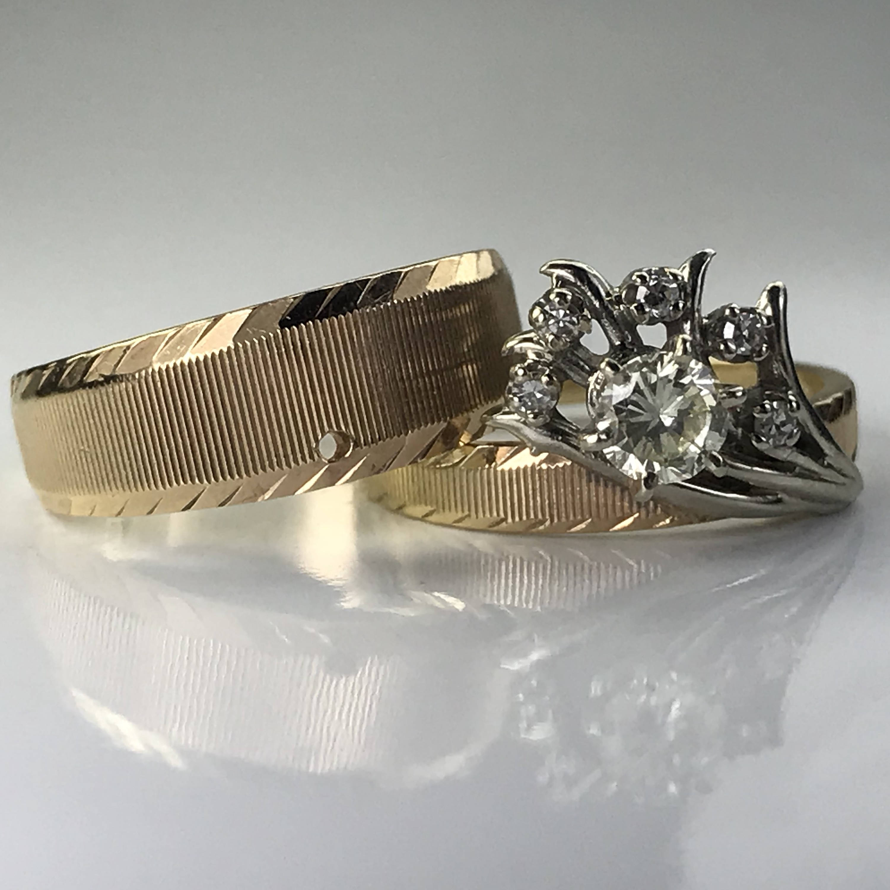 Vintage Diamond Engagement Ring. Vintage Wedding Band