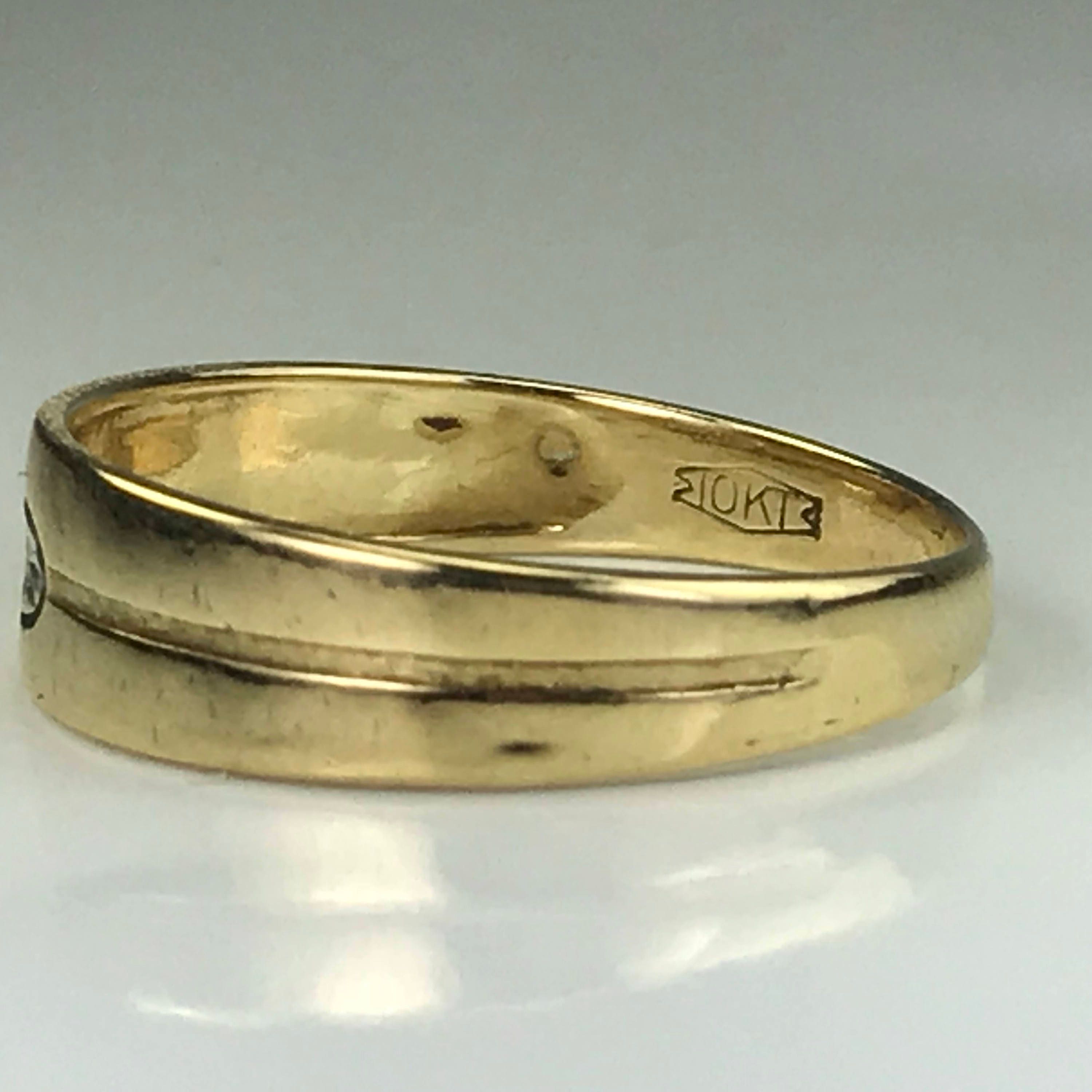 Vintage Gold  Mens Wedding Band Diamond Starburst 10k  