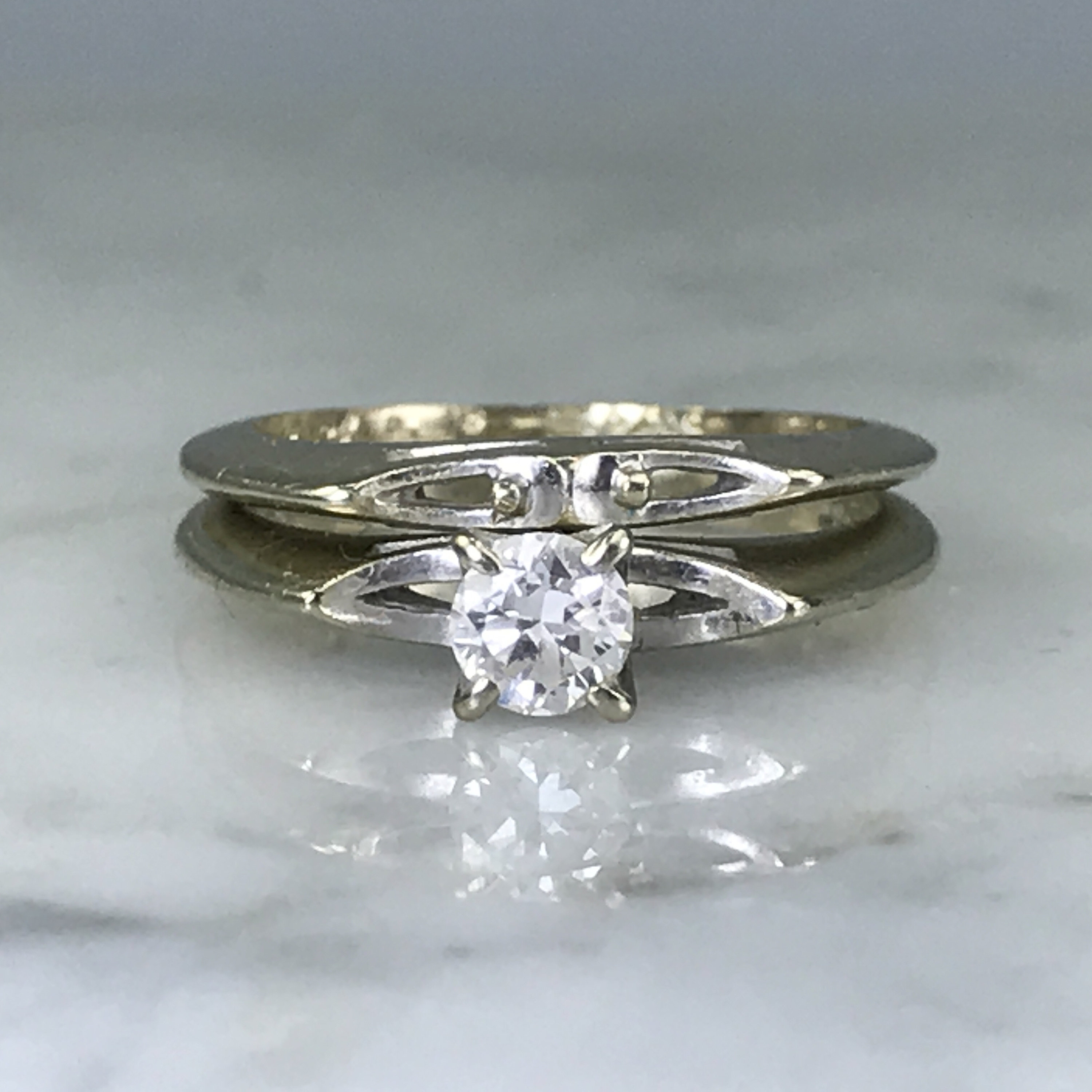 1960s Diamond Engagement Ring and Wedding Band Set in 14k